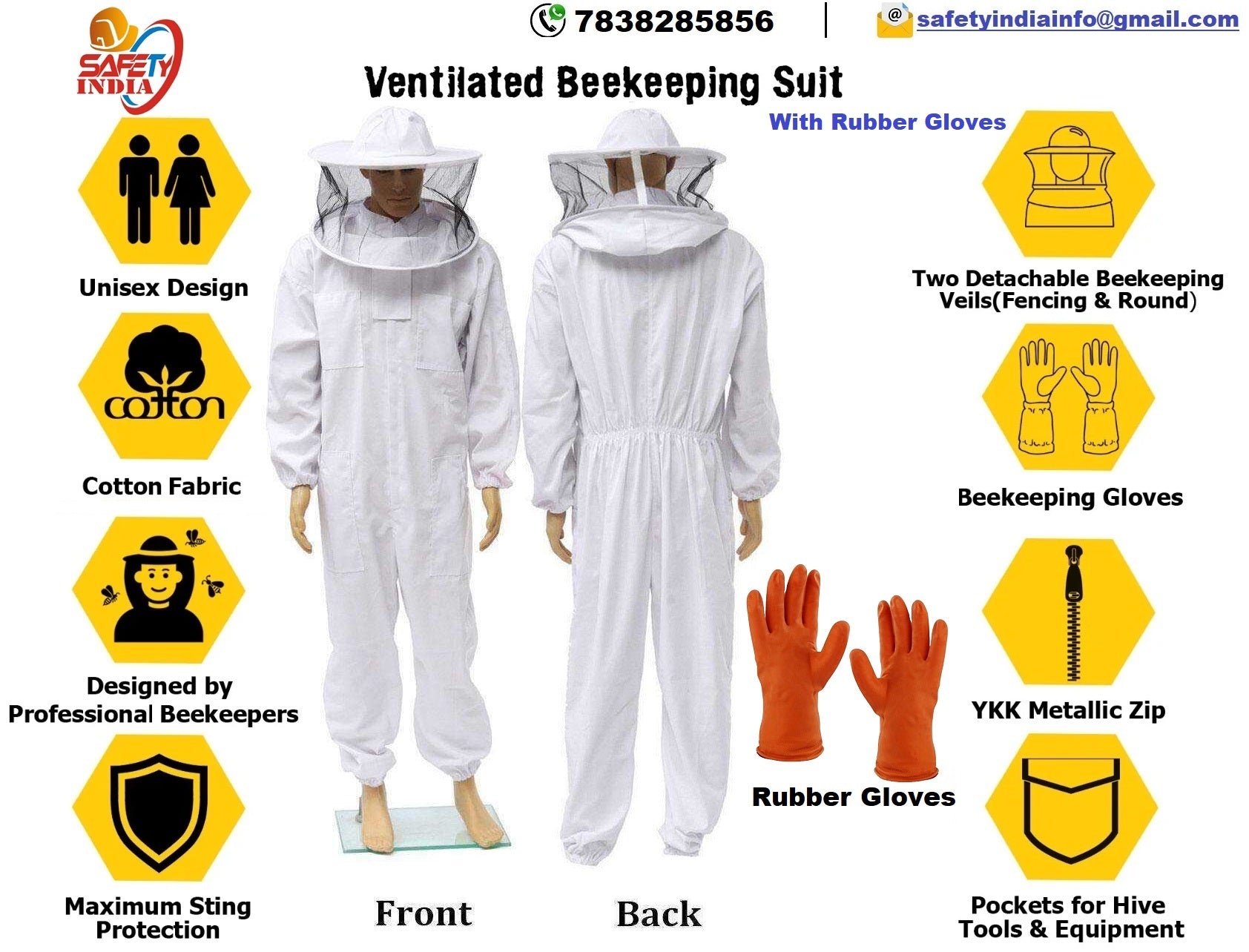 Bee Protective Honey Bee Protection Suit with Rubber Gloves – Safety-India