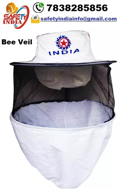 White Bee Veil with Rubber Gloves- Pack of 1 Set