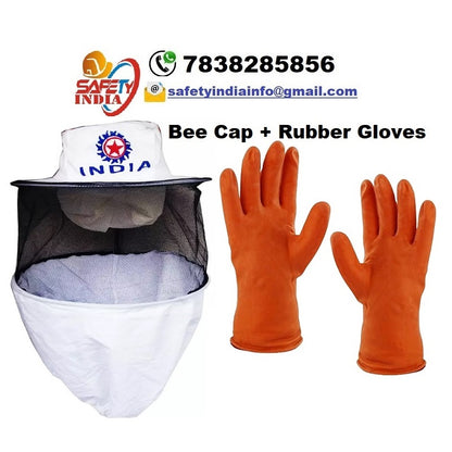 White Bee Veil with Rubber Gloves- Pack of 1 Set