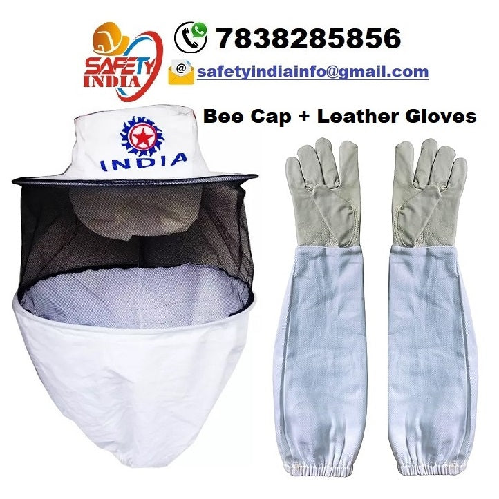 White Bee Veil with Leather Gloves- Pack of 1 Set