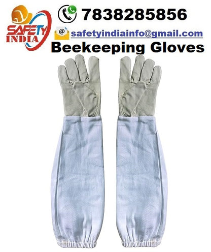 White Bee Veil with Leather Gloves- Pack of 1 Set