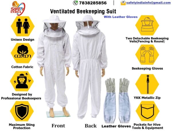 Beekeeping Jacket Veil Bee Protecting Suit Dress with Leather Gloves