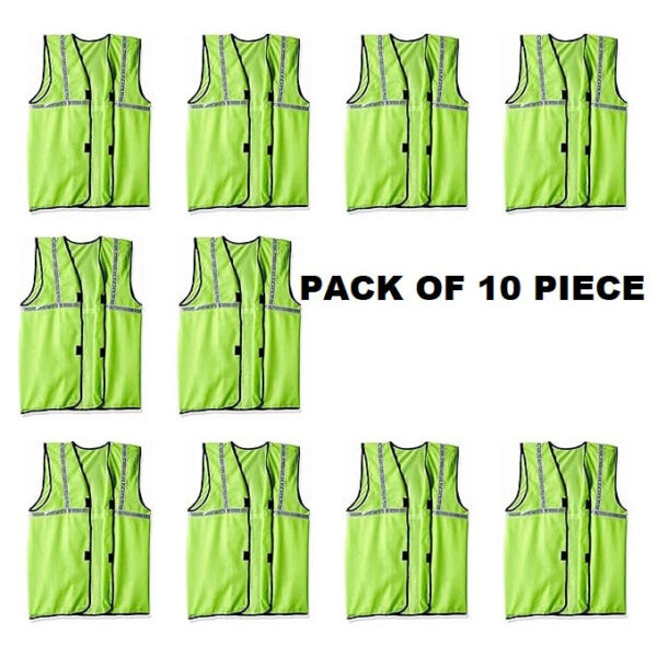 Buy pack of 10 Green Work Wear Reflective Reflector Safety Jacket Waistcoat