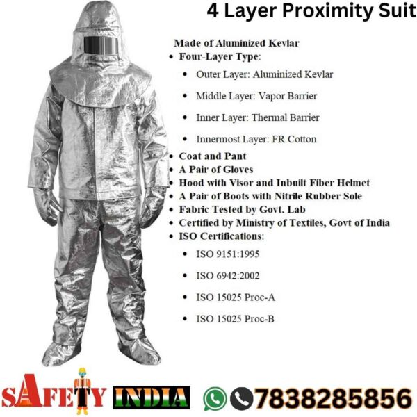 Proximity Suit, Proximity Fire Suit with Aluminised Fire Suit, Heat Resistant Gloves, Fire Safety Shoes, Fireman Helmet Fire Resistant Trouser, & Storage Bag- Tested EN ISO 9151: 1995, ISO 6942:2002, ISO 15025 Proc-A & B Heat Protection Upto 1000 °C, 4 Layer - Image 2