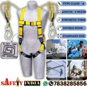 Multi-color ISI Marked Safety Belt | Full Body Safety Harness with Double Hook and Shock Absorber by Safety India- Safety Shop, designed for fall protection and height safety.