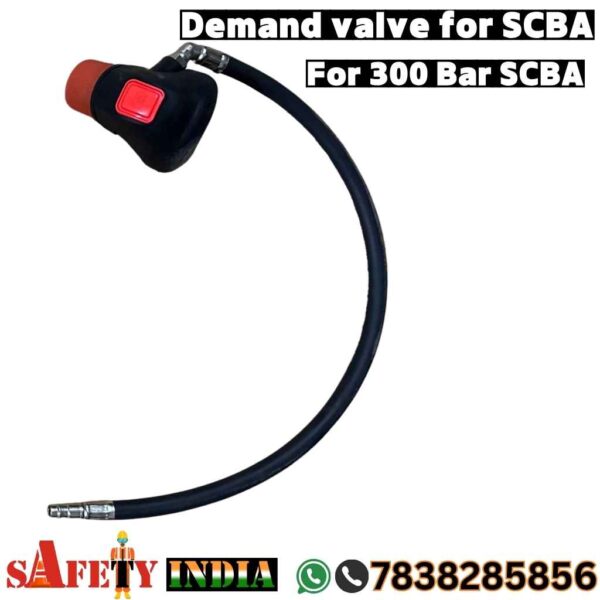 Demand valve specification table for a Rechargeable Flameproof LED Safety Torch, detailing enclosure, protection, area classification, surface temperature, certification, special instructions, type, and material.