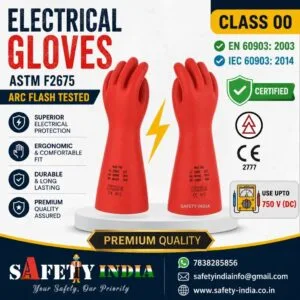 Certified Class 00 Electrical Rubber Gloves for 220V & 440V Electrical Work – ASTM F2675 ARC Flash Tested Safety Gloves by Safety India