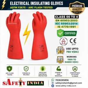Safety India Electrical Insulating Gloves Class 00 to 4 – Arc Flash Tested Rubber Electrical Safety Hand Gloves for Electricians, ASTM F2675 Certified, Manufactured in India with Pan India Delivery