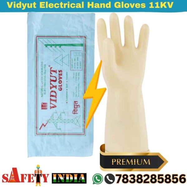 Close-up of yellow Vidyut Gloves, showcasing their rubber insulating gloves texture and electric shock resistant gloves design, certified to IS 13774:2022, EN 60903, and CE Marking for Vidyut Electrical Gloves and Vidyut Electrical Hand Gloves up to 11,000V.