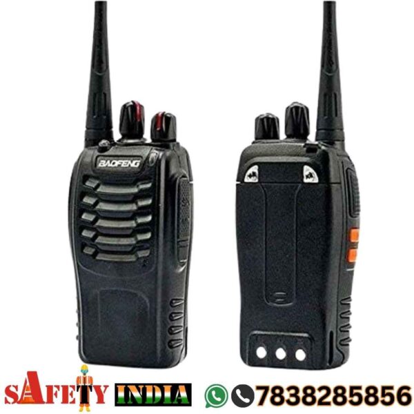 Two Baofeng BF-888S Walkie Talkies in packaging, showcasing long range two way radio features with accessories like chargers, antennas, and belt clips, ideal for security, events, and trekking in India.