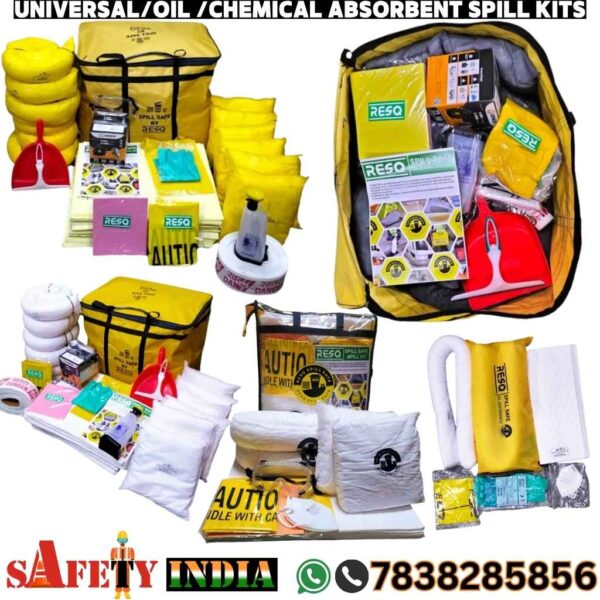 chemical spill kit with absorbent pads, PPE, and sorbent socks for hospital spill kit, laboratory spill kit, and industrial spill kit applications, designed for spill control of acids, bases, solvents, and hydrofluoric acid.