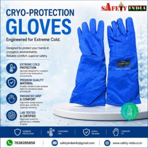 EN Certified Cryogenic Gloves for Liquid Nitrogen (LN₂), Liquid Oxygen (LO₂), LNG & CNG Handling – ISO 17025 NABL Tested Waterproof Cryo Gloves | Cryogenic Hand Gloves for -160°C Protection by Safety India