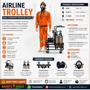airline trolley breathing apparatus with dual cylinders full face mask demand valve and hose drum for confined space respiratory protection