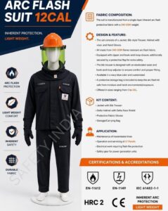 Electrical Arc Flash Suit 12 Cal Arc Flash PPE Kit flame resistant electrical safety suit certified EN 11612 EN 1149 IEC 61482-1-1 12 cal cm2 arc flash protective clothing with helmet visor gloves XL