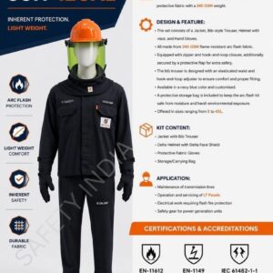 Electrical Arc Flash Suit 12 Cal Arc Flash PPE Kit flame resistant electrical safety suit certified EN 11612 EN 1149 IEC 61482-1-1 12 cal cm2 arc flash protective clothing with helmet visor gloves XL