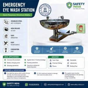 Wall mounted stainless steel emergency eye wash station SS304 push operated dual nozzle industrial safety eye wash unit for chemical laboratory use