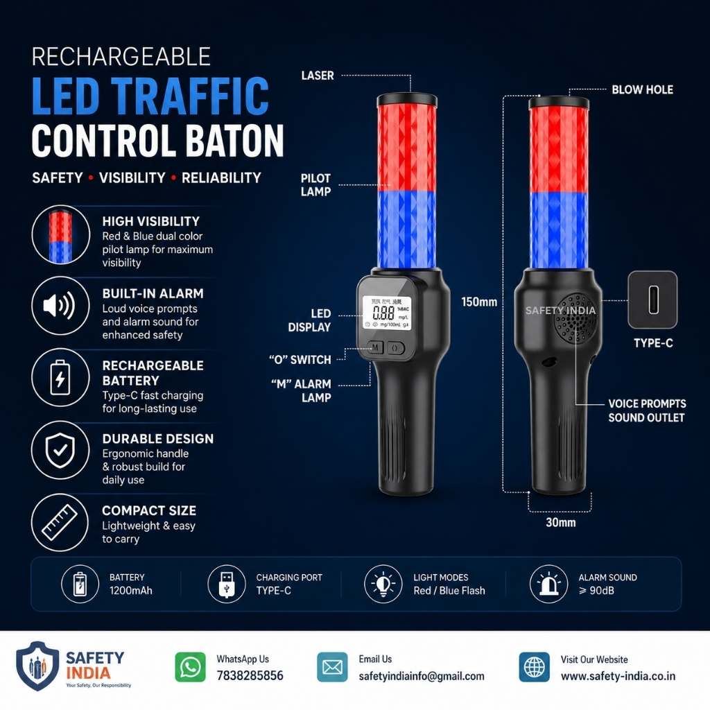 Digital alcohol breath analyser with LED display, red and blue illuminated tube, handheld portable breathalyzer alcohol tester with button control