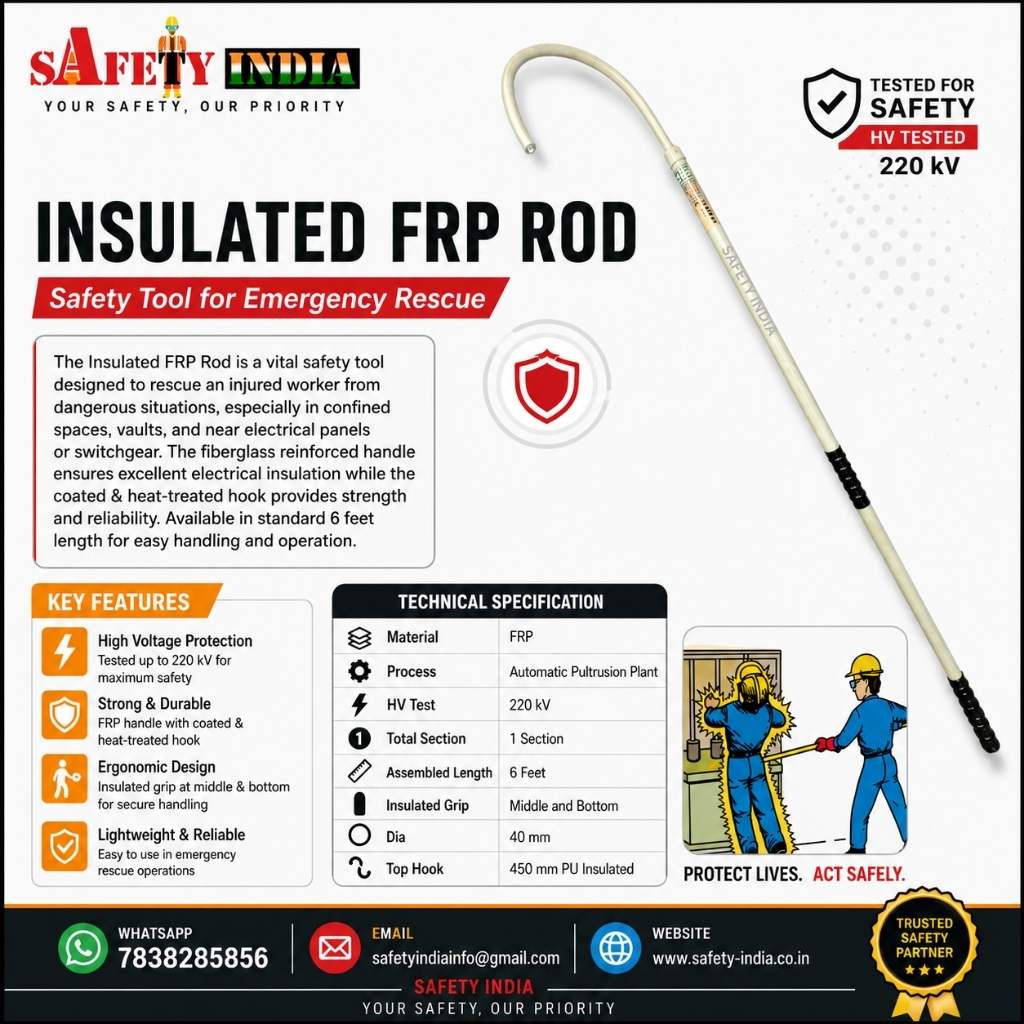 220kV Insulated FRP Rescue Rod with electrical safety hook for emergency electric shock rescue in high voltage industrial applications.