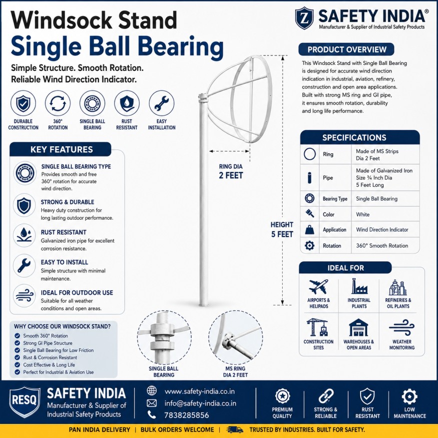 Single Ball Bearing Windsock Stand Safety India โ GI wind direction indicator pole